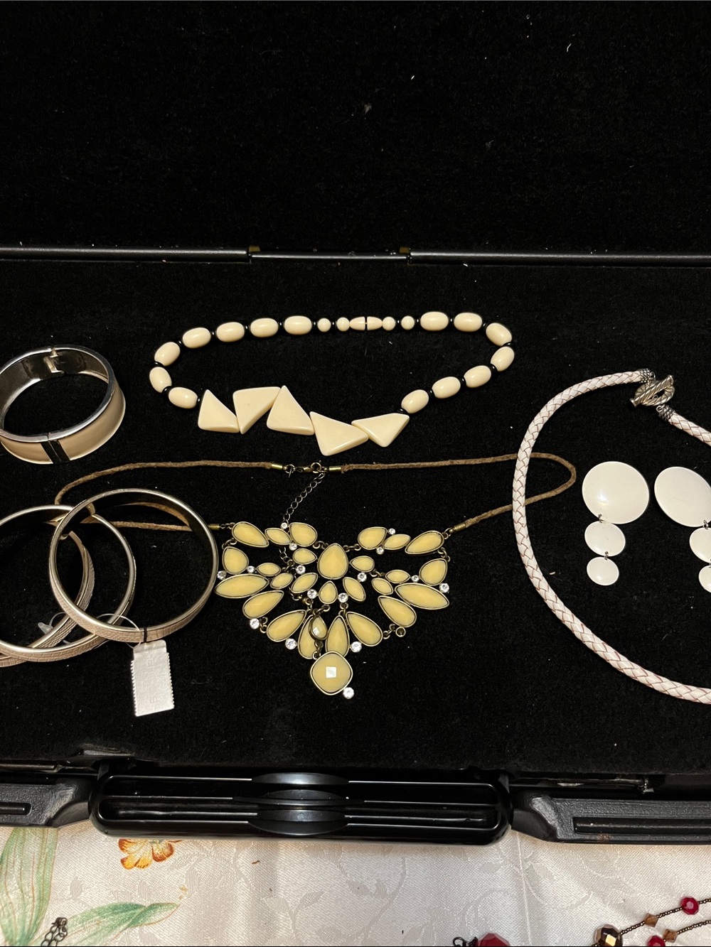 Ivory Statement Necklace and Earrings Set - Cream Bib Pendant
